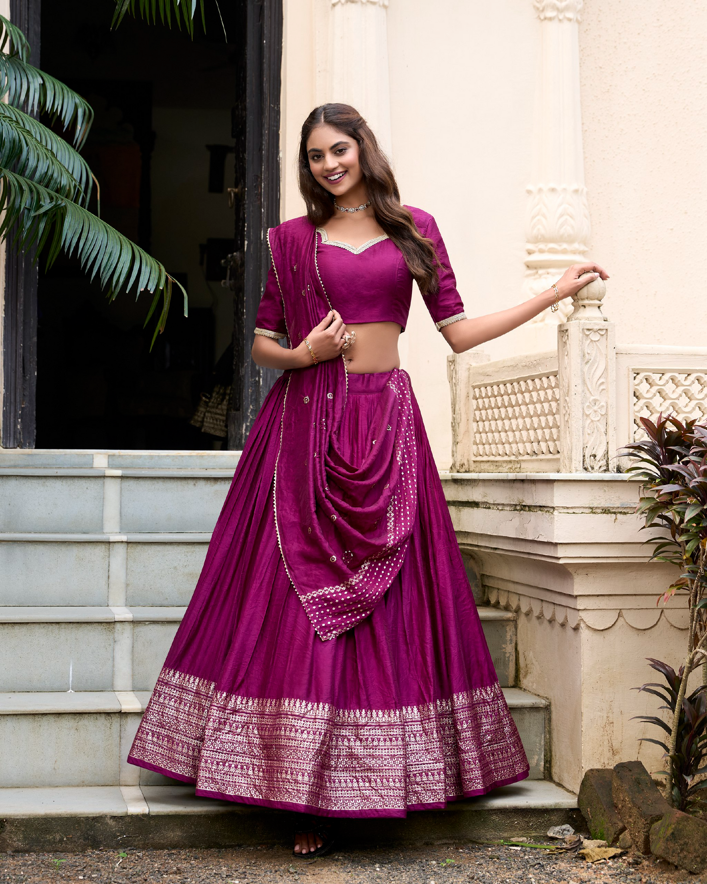 Wine Chanderi Weaving Festival Wear Readymade Lehenga Choli
