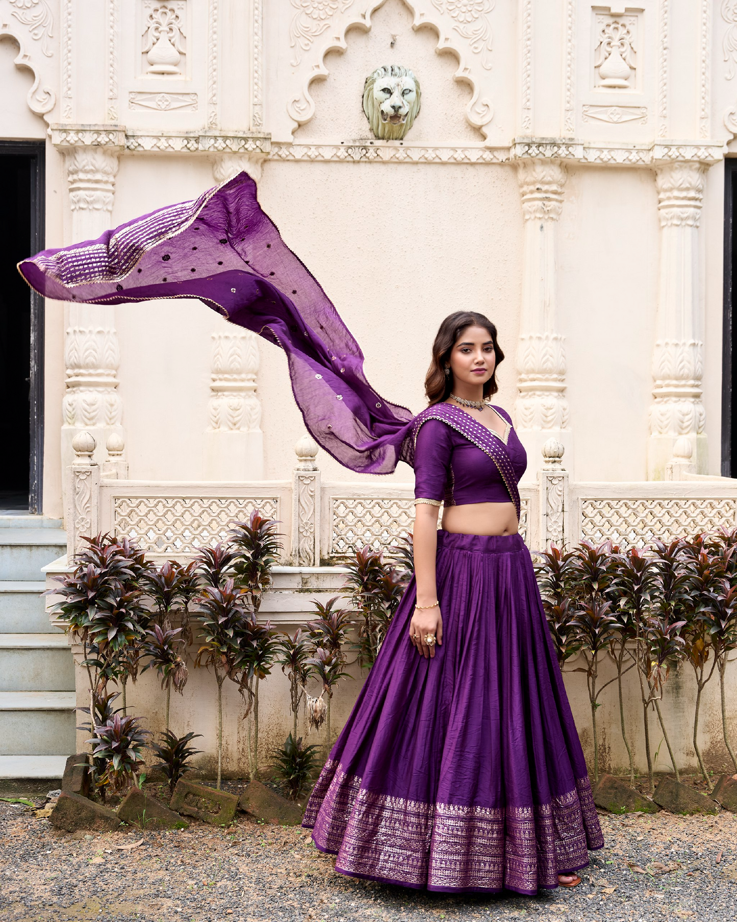 Dark Purple Chanderi Weaving Festival Wear Readymade Lehenga Choli