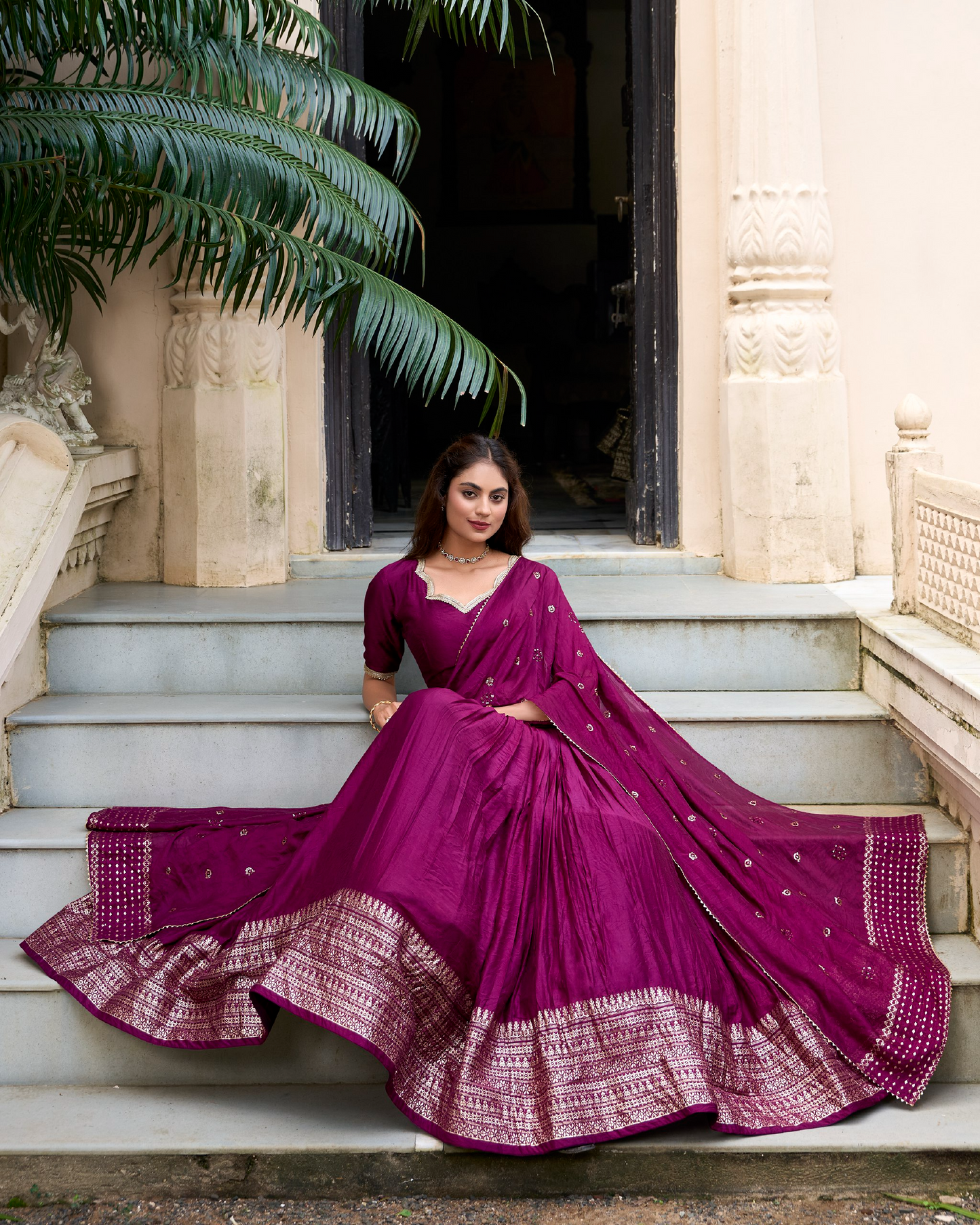 Wine Chanderi Weaving Festival Wear Readymade Lehenga Choli