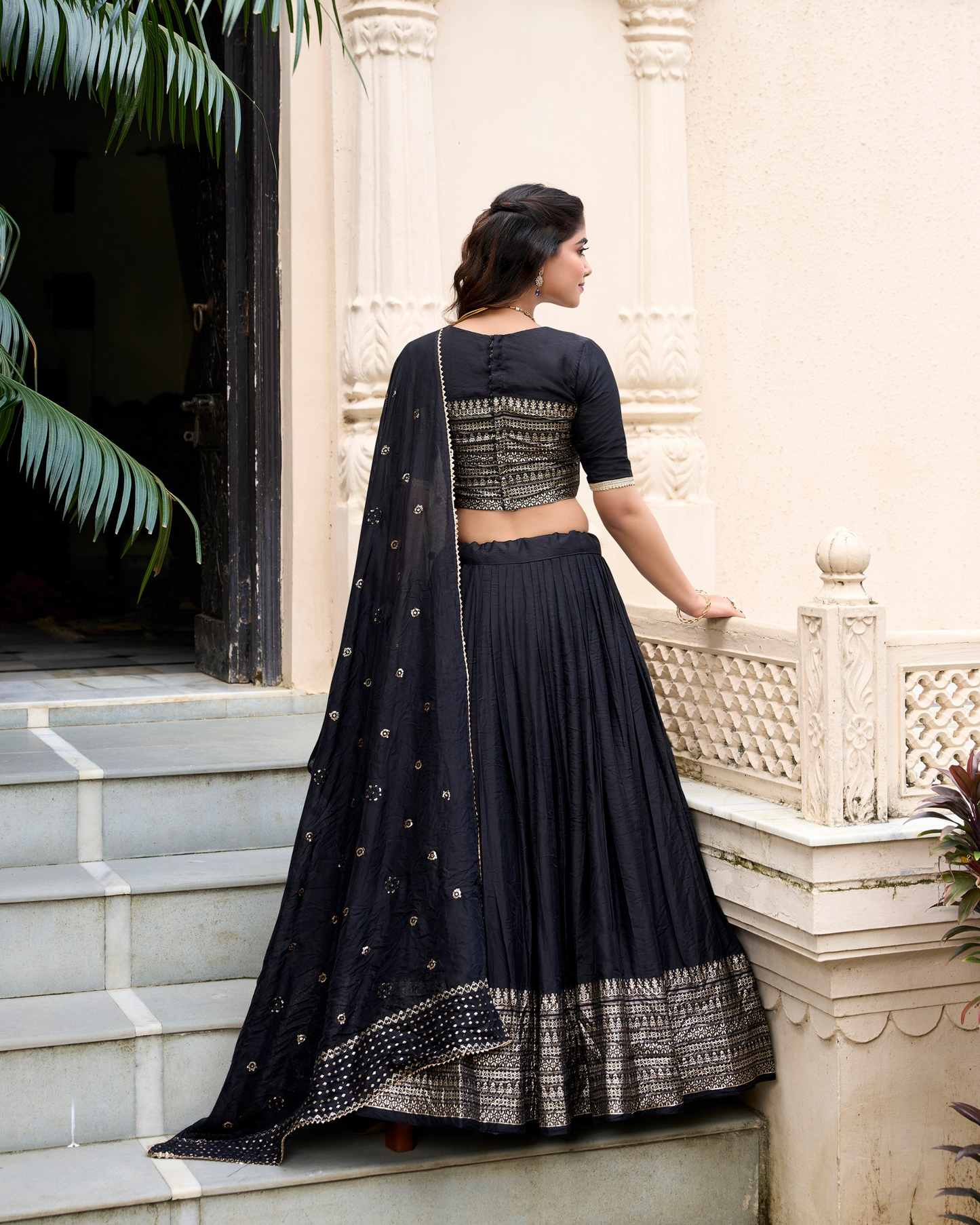 Black Chanderi Weaving Festival Wear Readymade Lehenga Choli