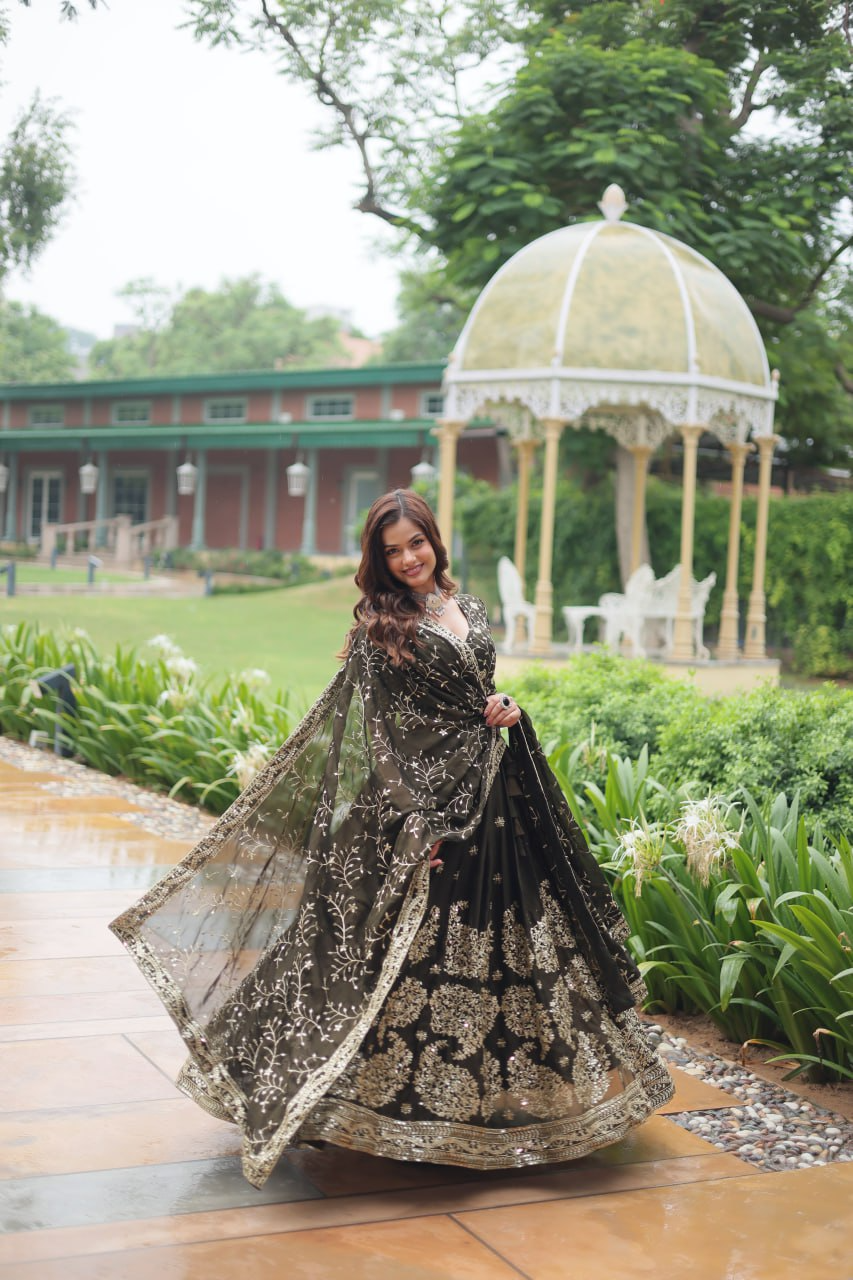 Black Color Rangoli Silk Embroidered Lehenga Choli