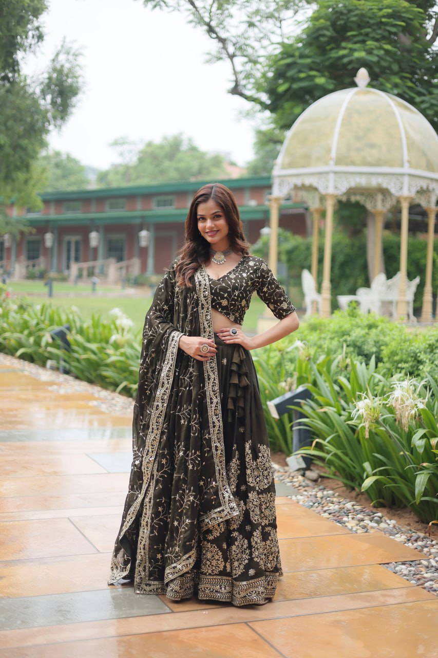 Black Color Rangoli Silk Embroidered Lehenga Choli