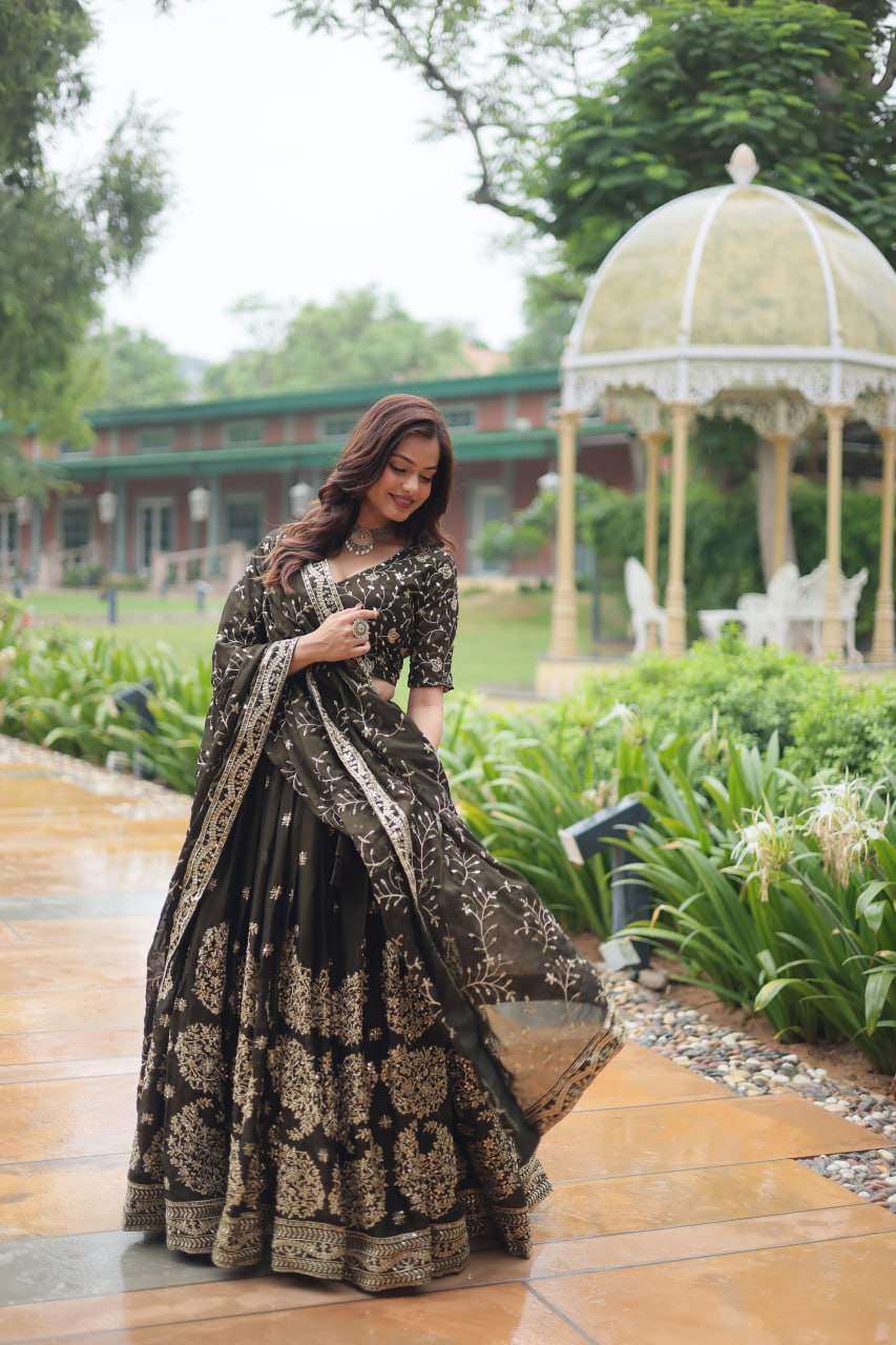 Black Color Rangoli Silk Embroidered Lehenga Choli