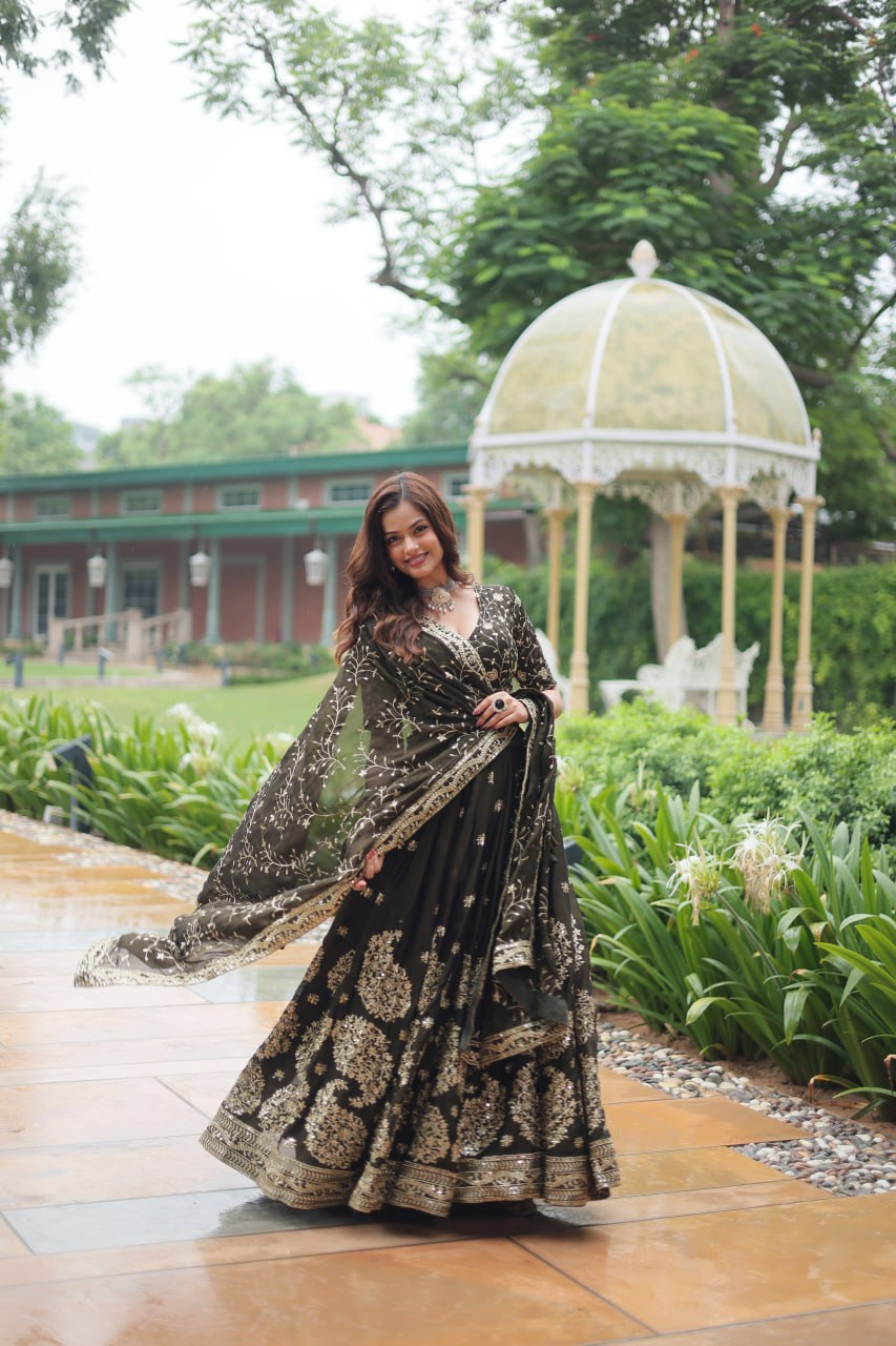 Black Color Rangoli Silk Embroidered Lehenga Choli