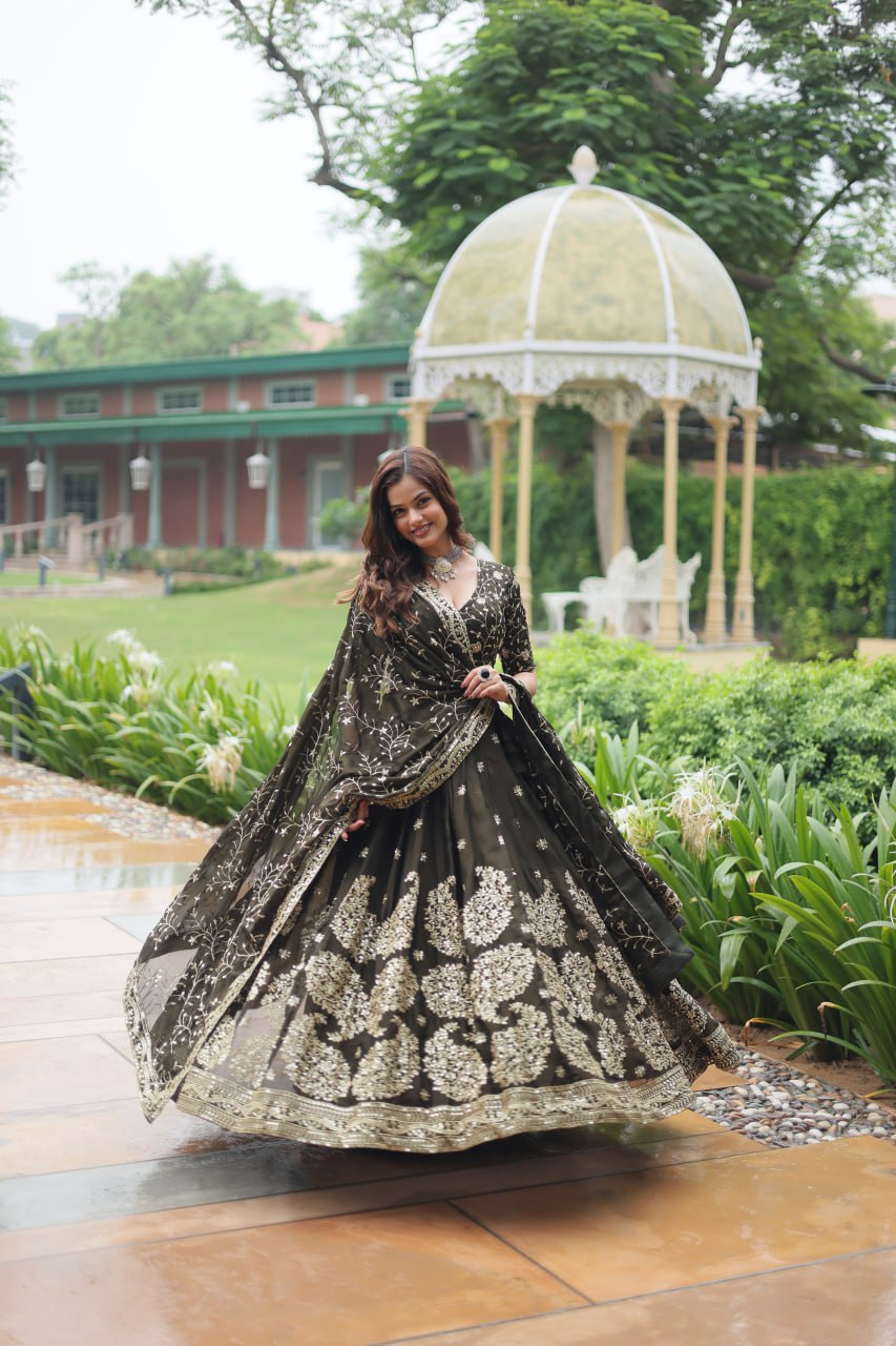 Black Color Rangoli Silk Embroidered Lehenga Choli