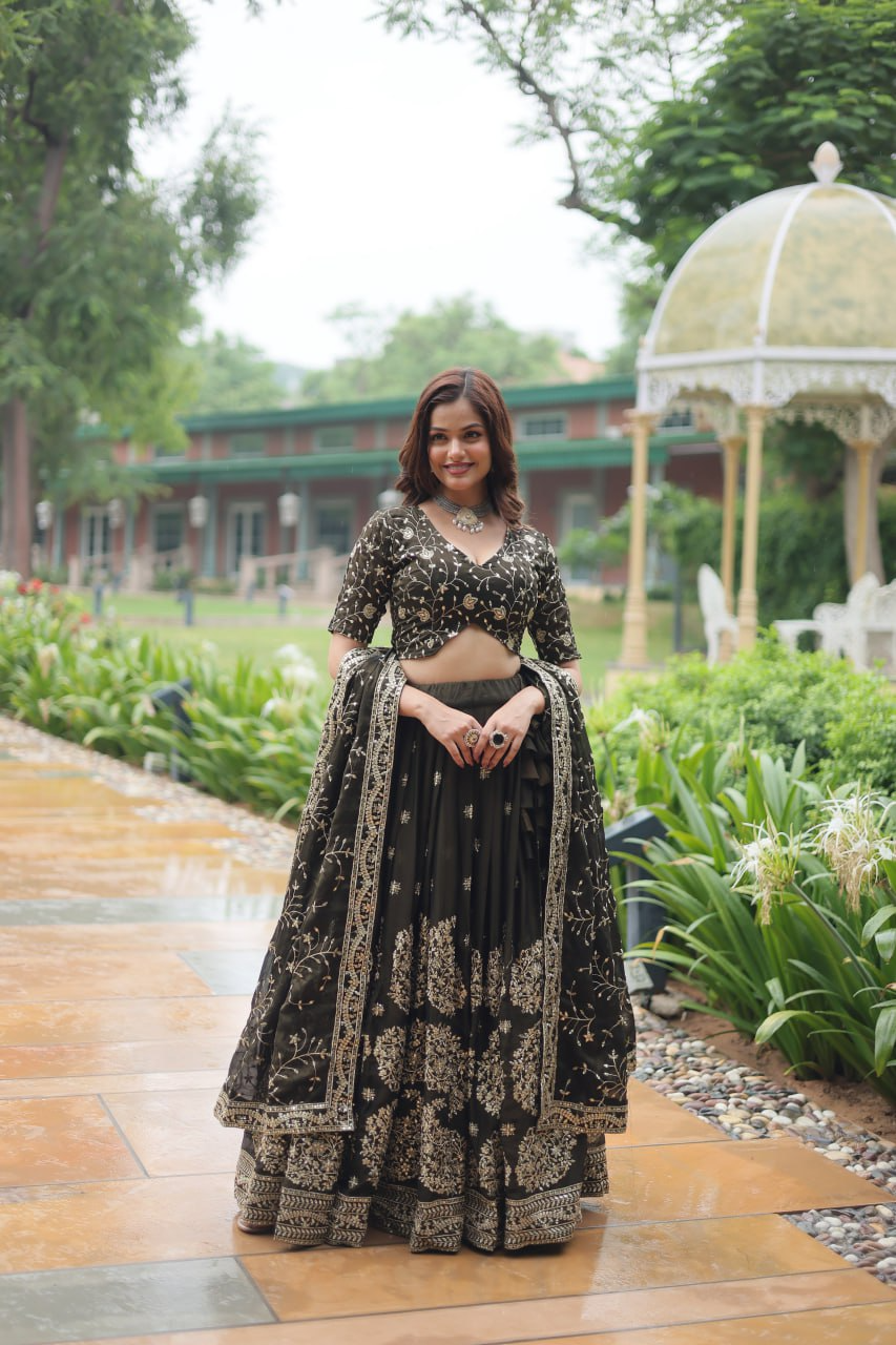 Black Color Rangoli Silk Embroidered Lehenga Choli
