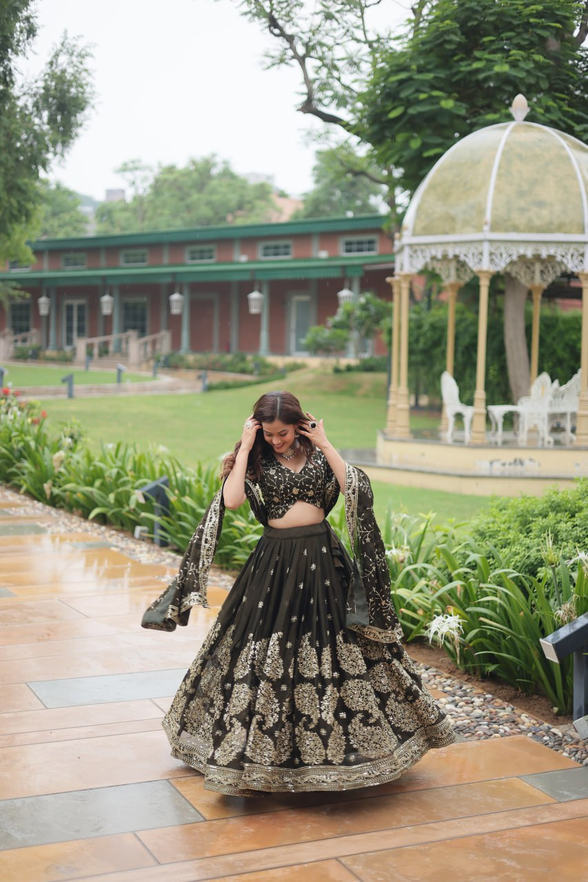 Black Color Rangoli Silk Embroidered Lehenga Choli
