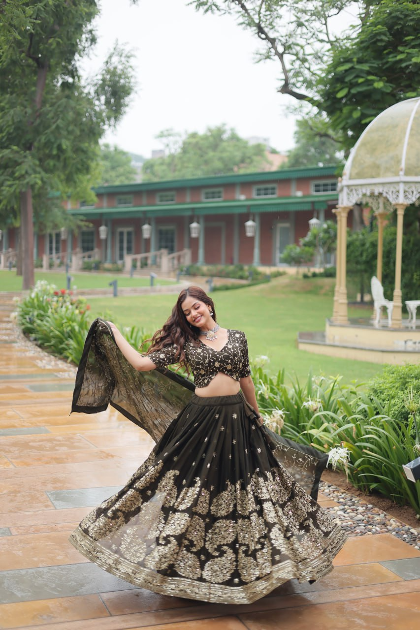 Black Color Rangoli Silk Embroidered Lehenga Choli