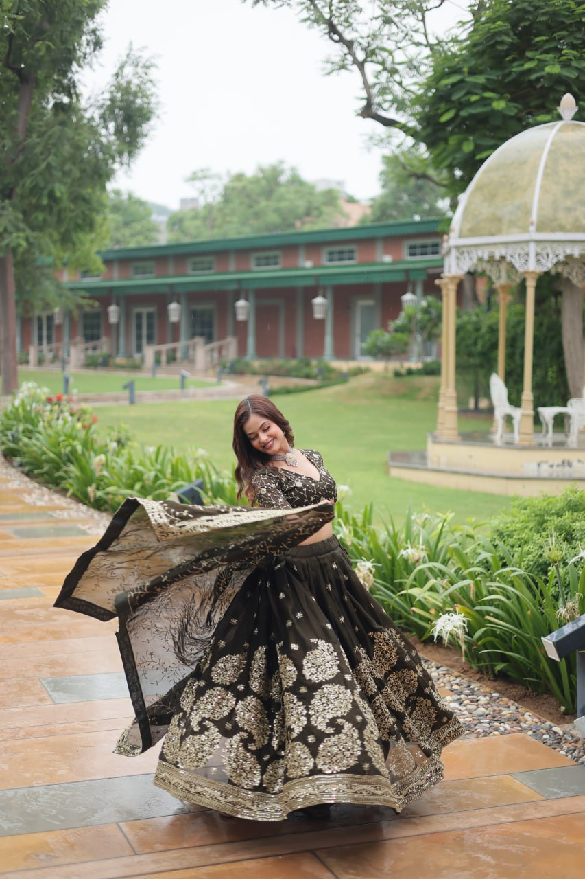 Black Color Rangoli Silk Embroidered Lehenga Choli