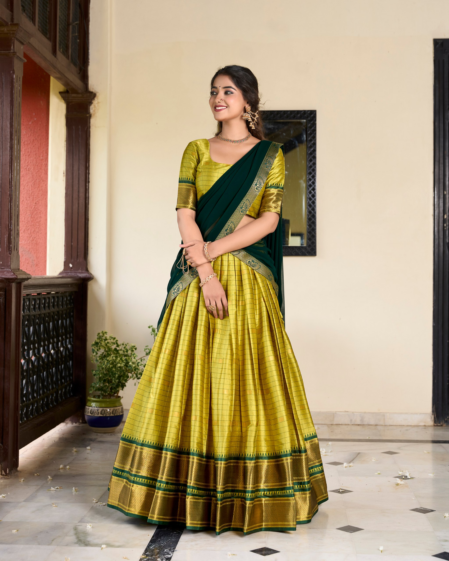 Parrot Green Color Cotton Silk Designer Lehenga Choli