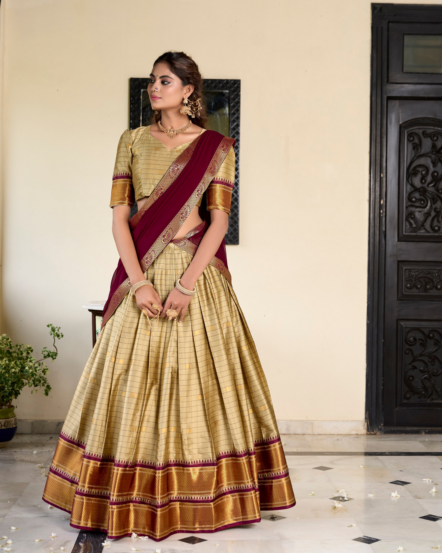 Chikoo Color Cotton Silk Designer Lehenga Choli