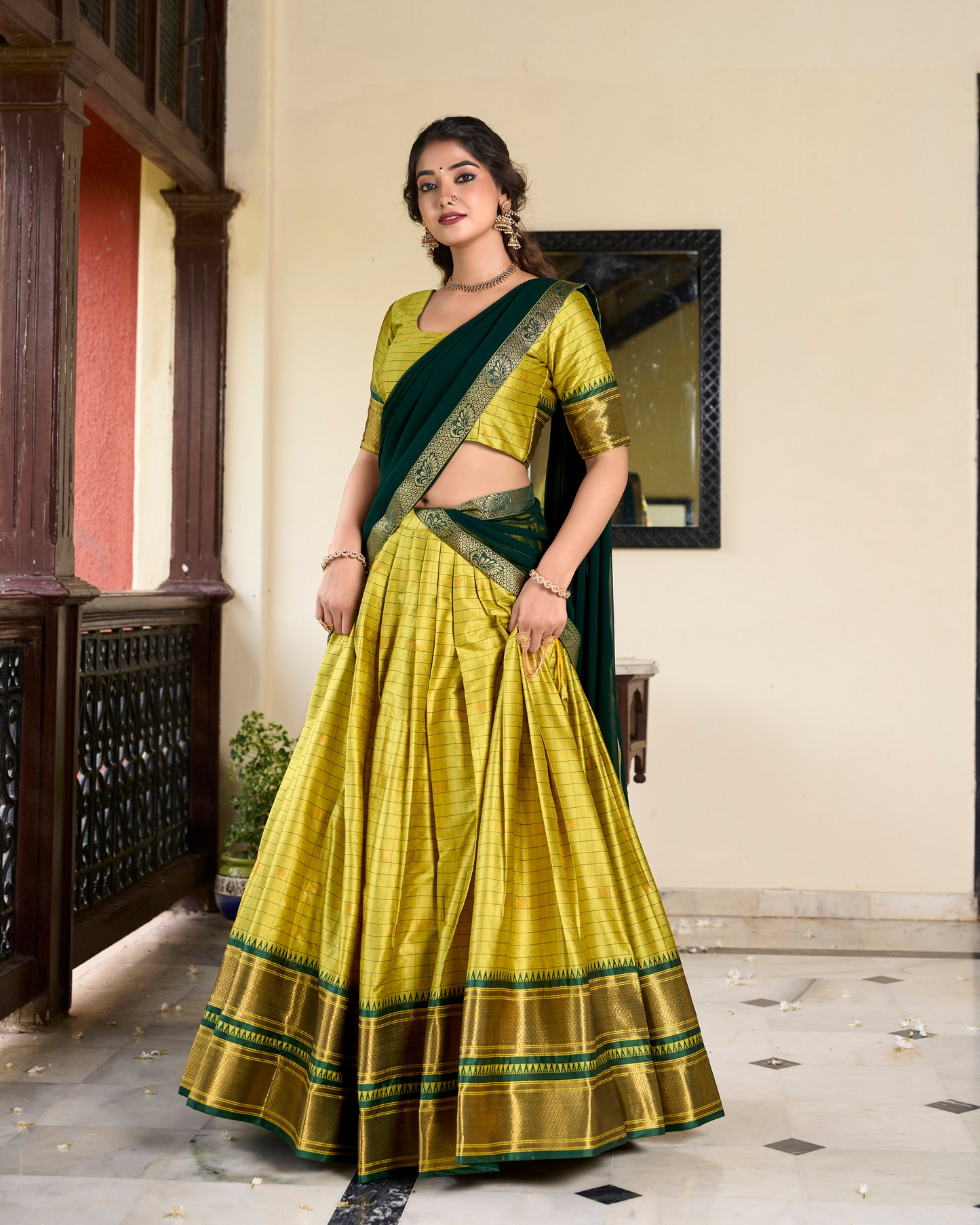 Parrot Green Color Cotton Silk Designer Lehenga Choli
