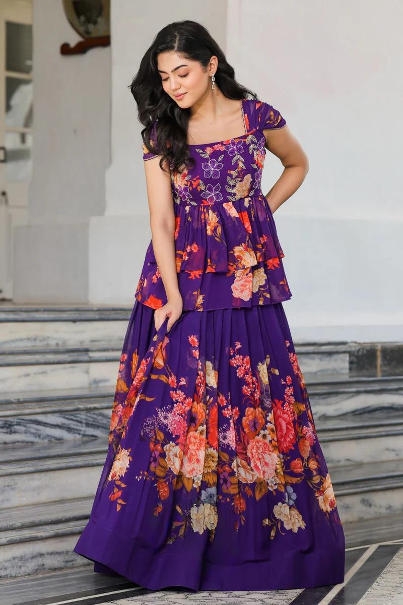 Floral Indo Western in Purple