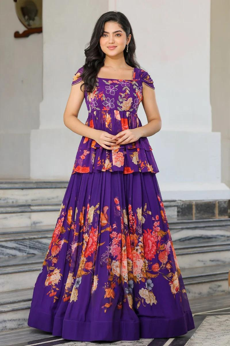 Floral Indo Western in Purple