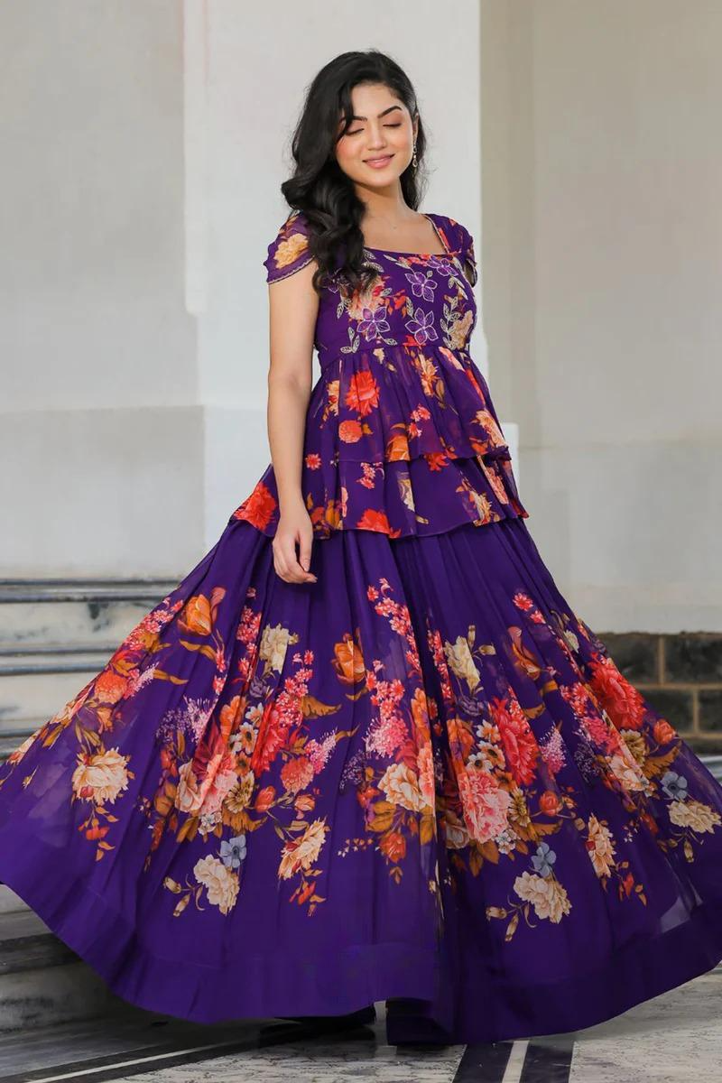 Floral Indo Western in Purple