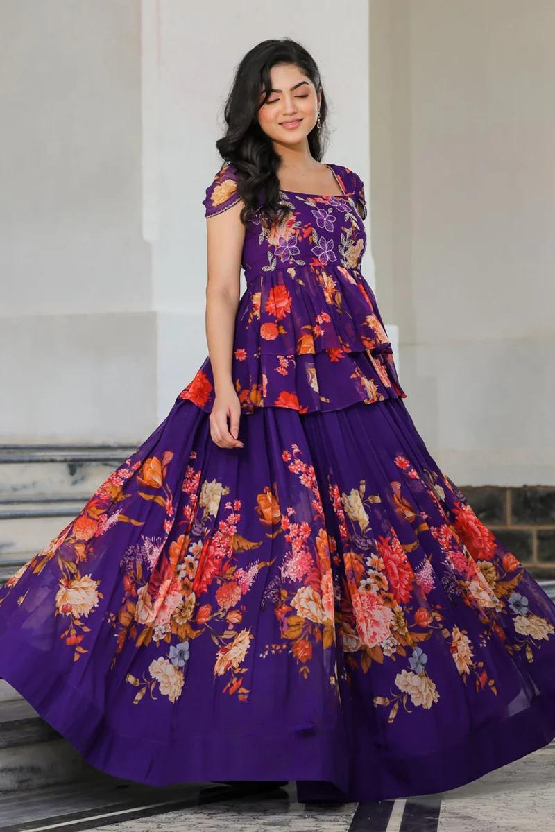 Floral Indo Western in Purple