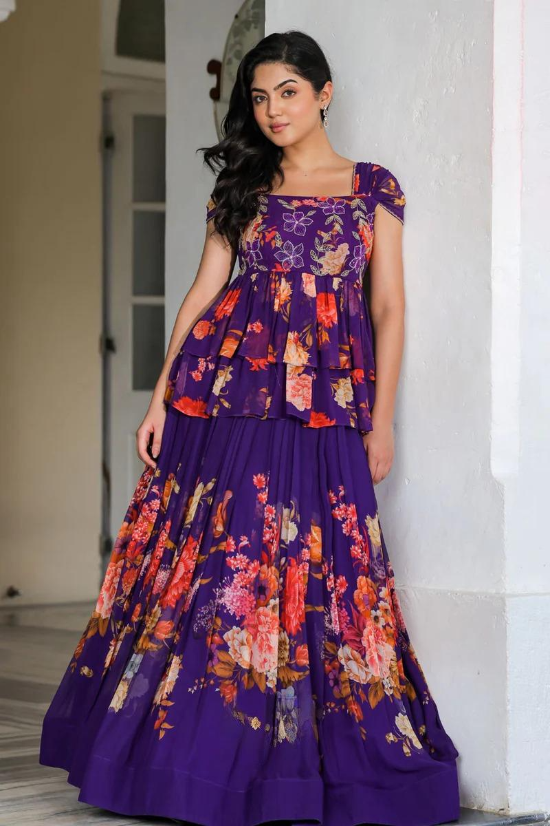 Floral Indo Western in Purple