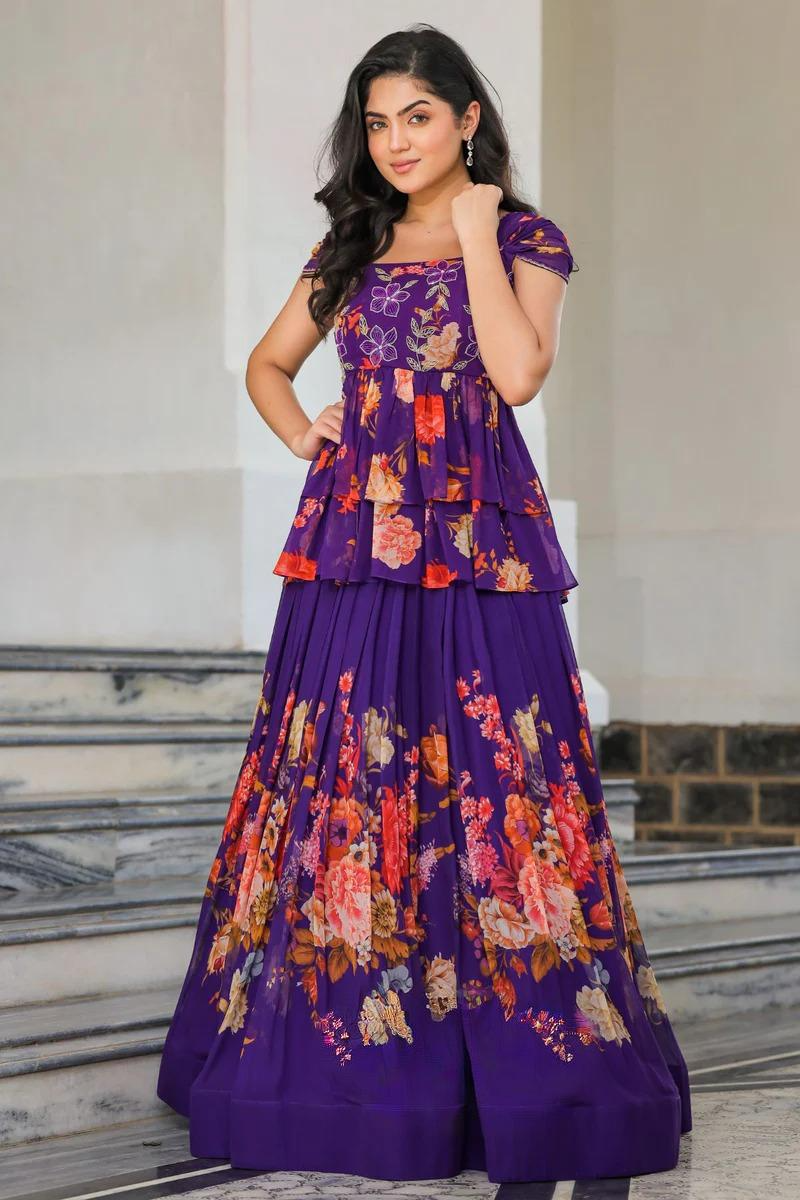 Floral Indo Western in Purple