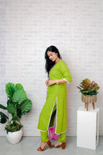 Fluorescent Green Solid Kurta with Trousers & Dupatta