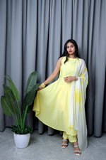 Beautiful Solid Yellow Anarkali Kurta Pant With Dupatta