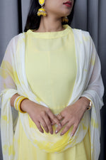 Beautiful Solid Yellow Anarkali Kurta Pant With Dupatta