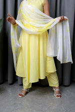 Beautiful Solid Yellow Anarkali Kurta Pant With Dupatta