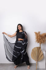 Solid black pleated Kurta Trousers with Dupatta