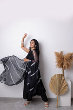 Solid black pleated Kurta Trousers with Dupatta