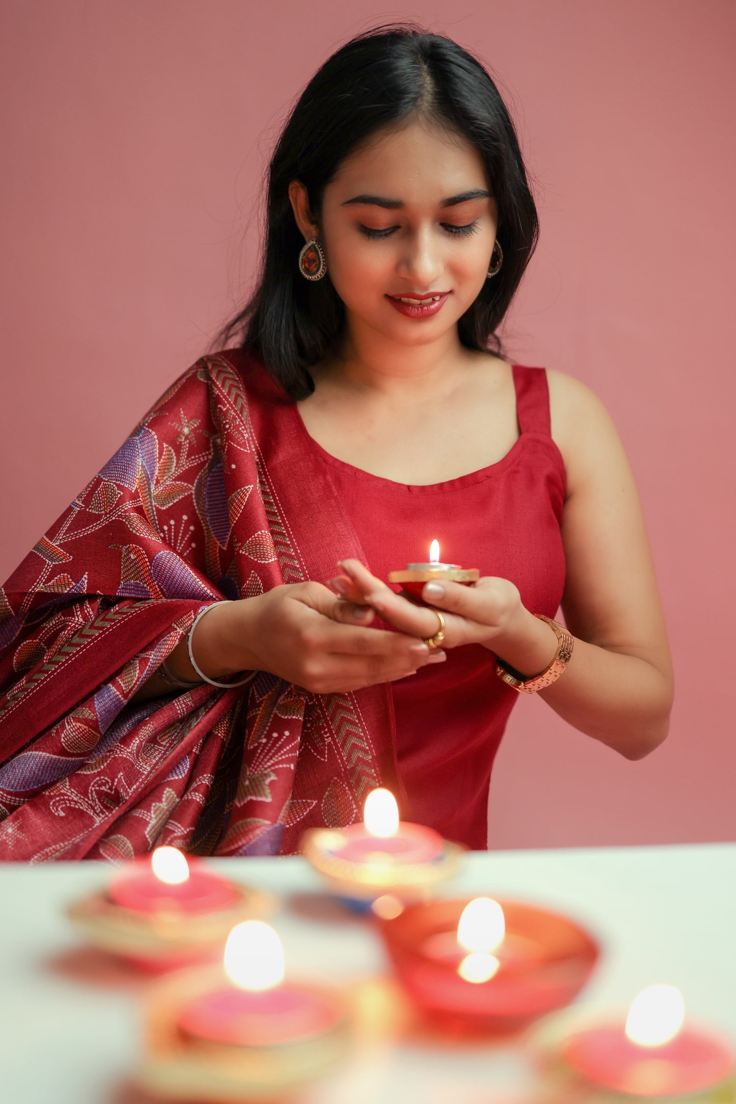 Maroon Shoulder Straps Kurta Pant with Kalamkari Dupatta