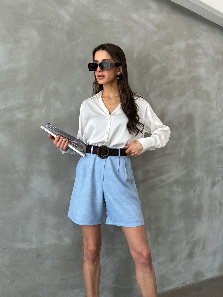 Powder Blue High-Waisted Shorts