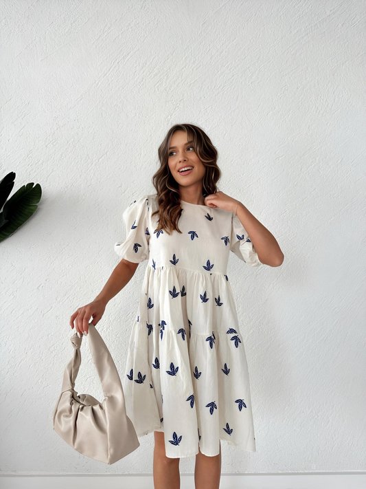 Blue Leaf Linen Dress