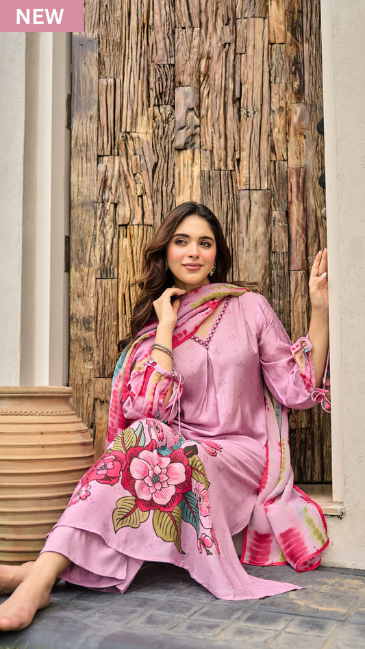 Rose Muslin A -LineEmbroidered  Suit Set