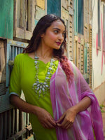 Lime Green Leheriya Kurta Suit Set