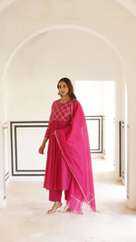 Fuchsia Pink Mal Chanderi Suit Set