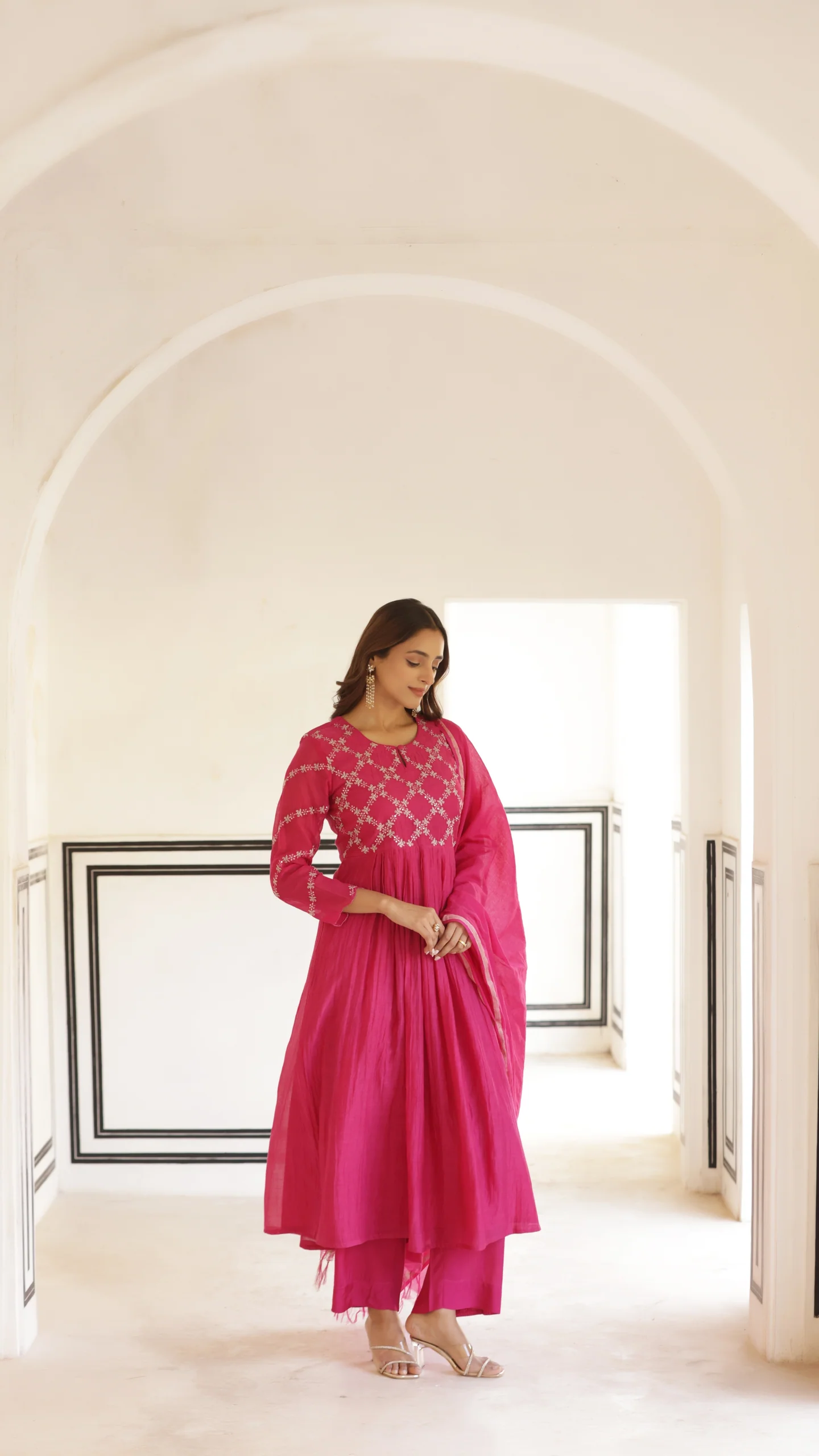 Fuchsia Pink Mal Chanderi Suit Set