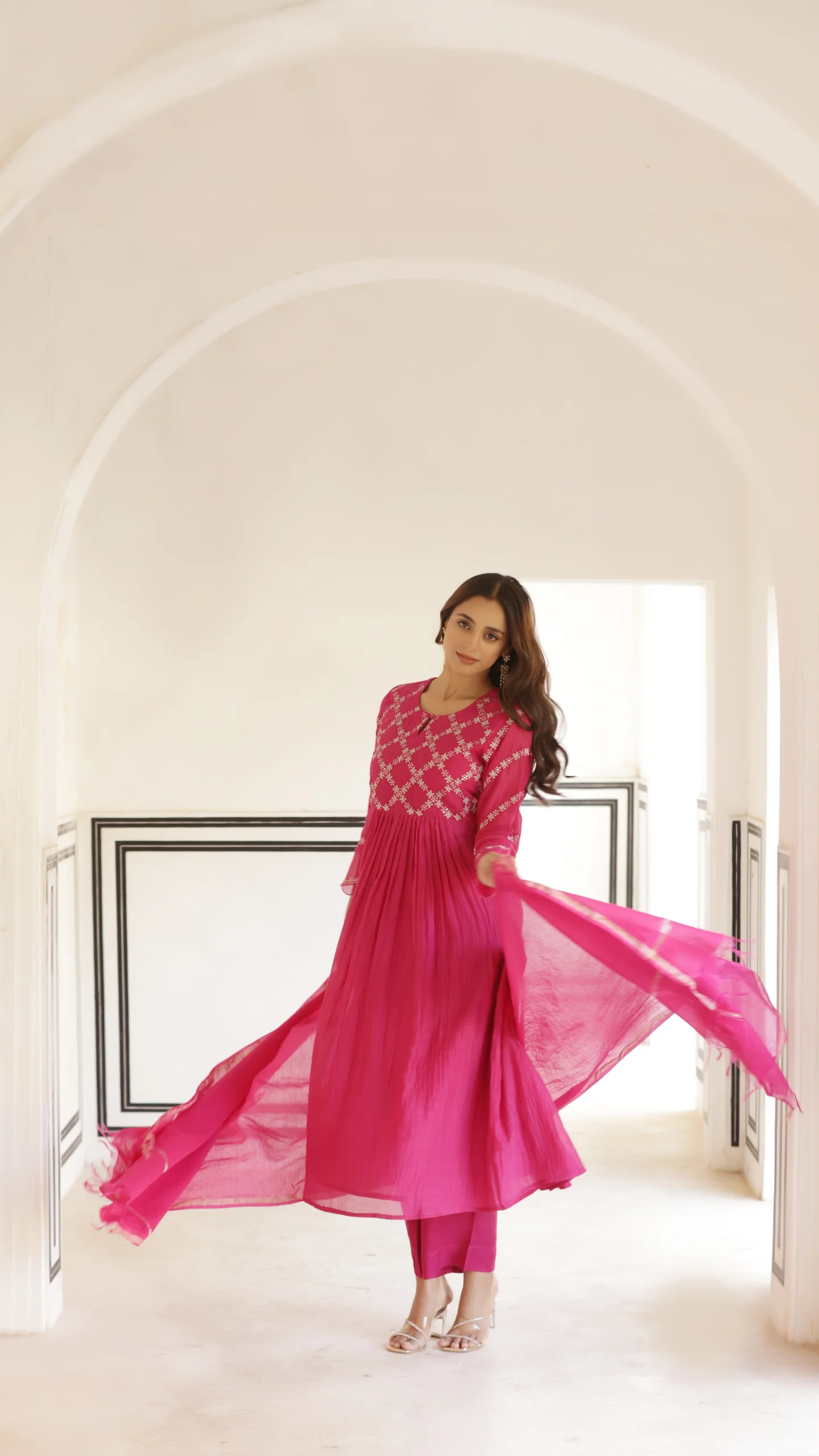 Fuchsia Pink Mal Chanderi Suit Set