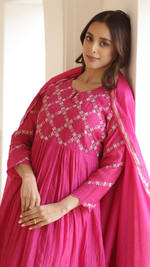 Fuchsia Pink Mal Chanderi Suit Set