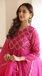 Fuchsia Pink Mal Chanderi Suit Set