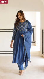 Indigo Blue Mal Chanderi Suit Set