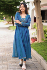 Peacock Blue Handloom Kurti Set