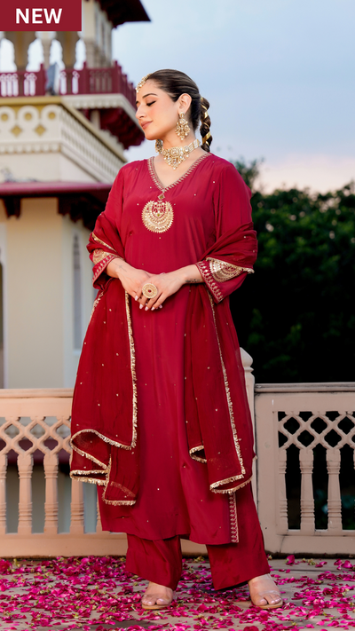 Ruby Festive Crepe Suit Set