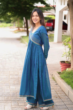 Peacock Blue Handloom Kurti Set