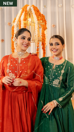 Emerald Russian Silk Embroidered Flared Suit Set