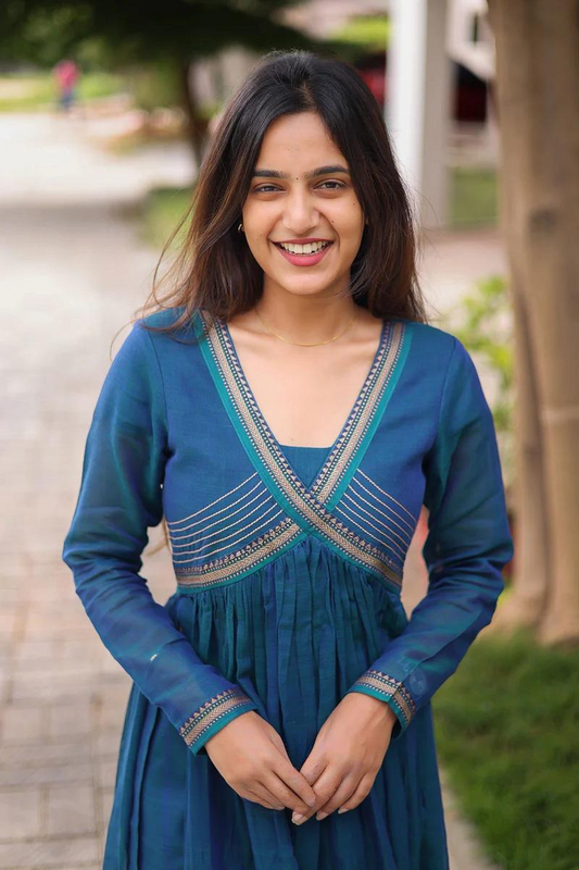 Peacock Blue Handloom Kurti Set