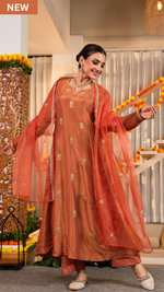 Coral Peach Gold Blue Tissue Suit Set