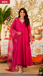 Ruby Russian Silk  Embroidered Suit Set