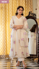 Off White Floral Mul Chanderi Suit Set