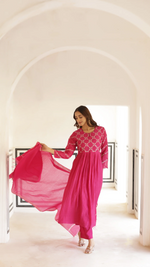 Fuchsia Pink Mal Chanderi Suit Set