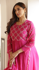 Fuchsia Pink Mal Chanderi Suit Set