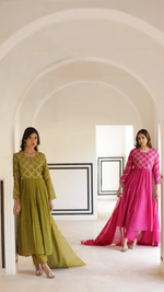 Fuchsia Pink Mal Chanderi Suit Set